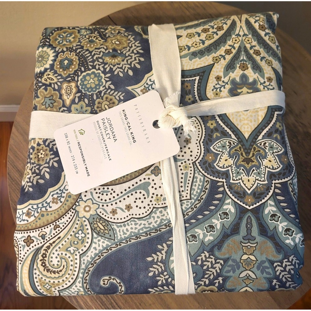 Pottery Barn Jordana Paisley Percale Cotton Duvet Cover King/Cal King Blue